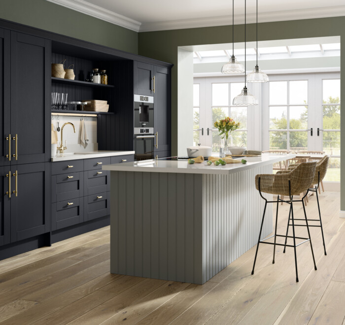 Wilton Oakgrain Navy Blue and Oakgrain Dust Grey Kitchen